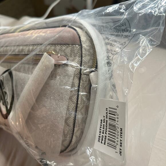 MICHAEL KORS Jet Set Large Logo Crossbody Bag MK Logo White Pink Gray Gold NWT - Picture 11 of 13